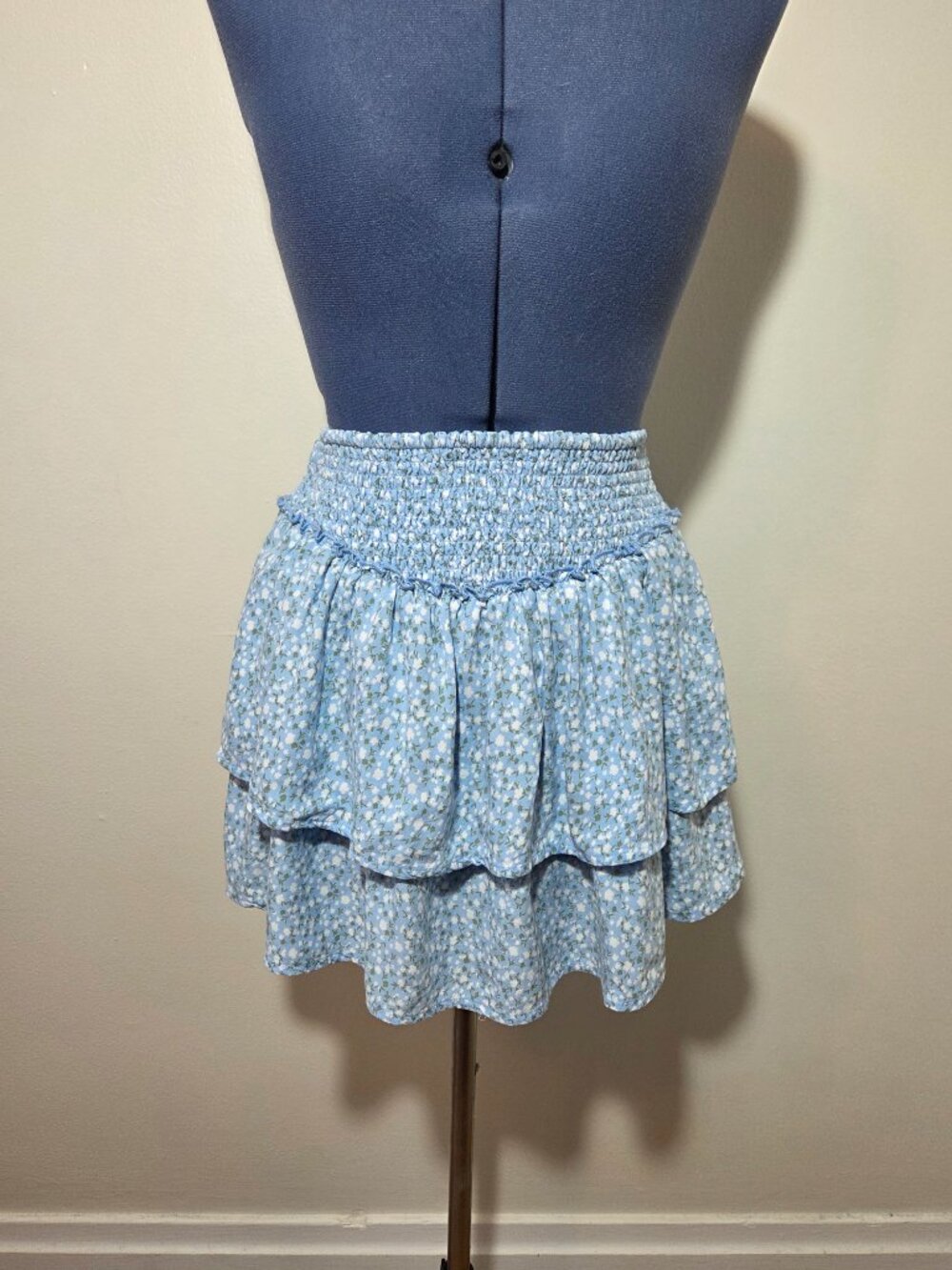 Hollister Blue Floral Tiered Mini Skirt